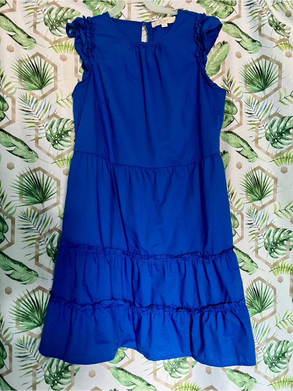 LOFT Royal Blue Ruffle Sleeve Tiered Sundress